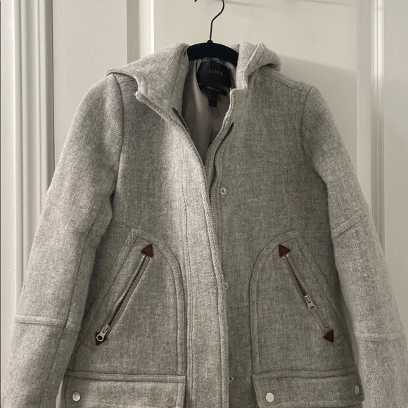 SALE! J. Crew Light Gray Italian Wool Hooded Coat Size 0 - Picture 3 of 8